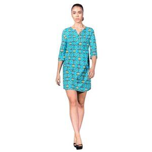 Tracy Negoshian Blue Anchor Print Half Button Front Long Sleeve‎ Shift Dress M